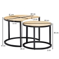 Zestaw okrągłych stolików 60 cm z drewnianym blatem mango, WOTO