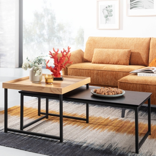 Loftowa ława kawowa z dodatkowym stolikim czarny metal