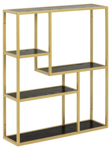 Regał loft półka wisząca czarna na złotym stelażu- ONDY VIII