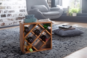 Stojak na wino z litego drewna sheesham, QELU