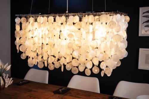 Chromowany żyrandol lampa wisząca, perłowe muszle RODE