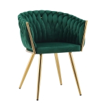 Krzesło glamour zielone z podłokietnikiem złote metalowe nogi - CHRUST STYL
