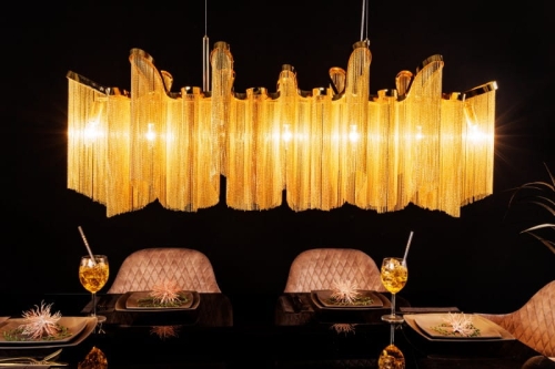 Nowoczesna stalowa lampa wisząca Delicious złota 118cm