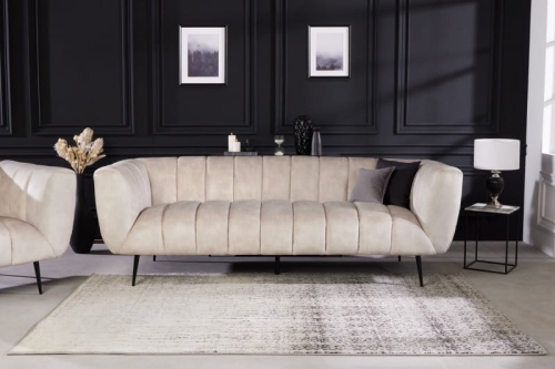 Beżowa sofa do salonu w stylu glamour z metalowymi czarnymi nogami - NEBRES