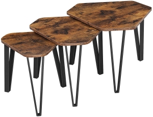 Zestaw trzech industrialnych stolików kawowych RADS na metalowych nogach