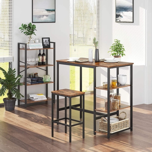 Stół barowy z półkami, blat w kolorze drewna, metalowy stelaż, loft 109/60 cm RADS