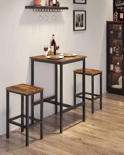 Zestaw do jadalni - wysoki stół 60/60 cm i dwa krzesła barowe, w stylu industrialnym RADS