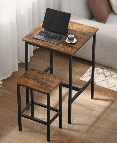 Stół barowy, blat w kolorze drewna, metalowy stelaż, w stylu industrialnym 60/60 cm RADS