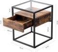 Industrialny stolik nocny, szklany blat, metalowy stelaż 54 cm RADS