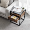 Industrialny stolik nocny, szklany blat, metalowy stelaż 54 cm RADS
