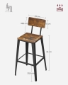 Zestaw 2 hokerów z oparciem, metalowy stelaż, w stylu industrialnym 74 cm RADS
