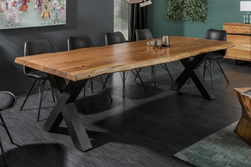 Stół z litego drewna akacjowego, metalowy stelaż, industrialny 200/103 cm BOA