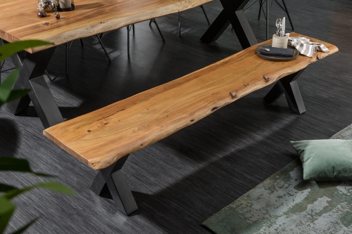 Industrialna ławka z litego drewna akacjowgo, metalowe nogi 160 cm BOA