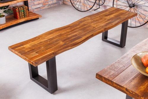 Industrialna ławka z drewna akacjowego, metalowy stelaż 160 cm RINGO