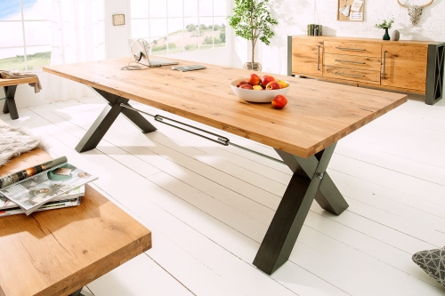 Industrialny stół z litego drewna, metalowe nogi 240/100 cm TUWR