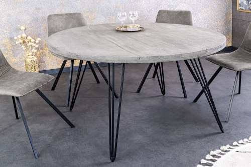 Okrągły stół z litego drewna mango, industrialny, metalowe nogi, szary 80 cm TOTS
