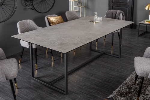 Szklany stół imitujący beton, metalowy stelaż, industrialny 200/100 cm PECAN
