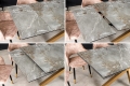 Rozkładany stół w stylu loft, szklany blat imitujący marmur, metalowy stelaż 180-260 cm MALU II