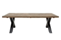 Industrialny stół z drewna tekowego, szklany blat, metalowe nogi 220 cm ERCA