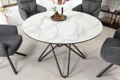 Okrągły stół ceramiczny, blat imitujący marmur, metalowe nogi loft 120cm NEVIL