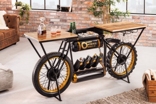 Industrialna konsola z drewna mango, motocyklowy design, metalowe nogi 185 cm ERCA