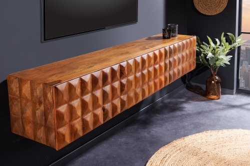 Szafka pod tv z egzotycznego drewna mango, wisząca 160 cm WENUS
