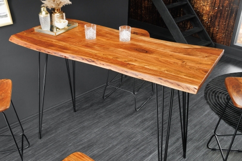 Stół barowy z litego drewna akacjowego, metalowe nogi, loft 140 cm BOA