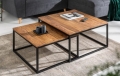 Zestaw kwadratowych stolików drewno sheesham metalowy czarny stelaż