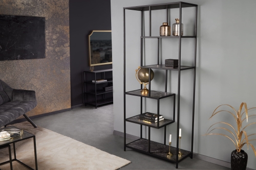 Regał metalowy, półki imitujące marmur, minimalistyczny design 185/77 cm SEKEND