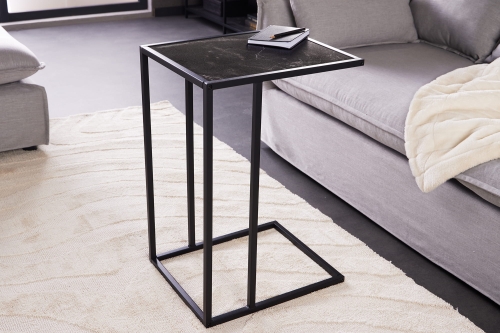 Stolik kawowy, boczny, metalowy stelaż, blat imitujący marmur 35/43 cm SEKEND