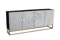 Biało-czarna komoda z drewna mango, fronty 3D, metalowe nogi 177 cm OLED