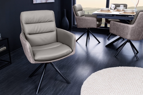 Loftowy fotel obrotowy ze skóry, metalowe nogi w kolorze czarnym BEN