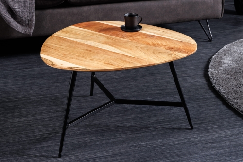 Stolik kawowy z drewna akacjowego, metalowe czarne nogi 60 cm loft TERRY