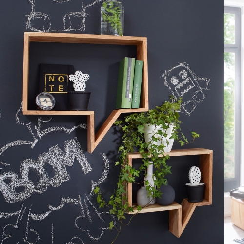 Unikalne półki z litego drewna akacjowego, zestaw 2 sztuk, naturalny kolor BLOOM