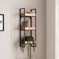 Półka z litego drewna mango na metalowym stelażu, naturalny kolor drewna 77 cm ROKI LOFT