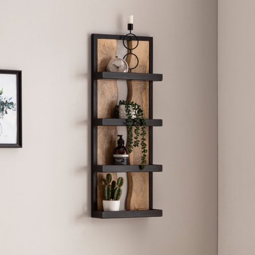 Półka ścienna z litego drewna mango, metalowy stelaż 80 cm ROKI LOFT