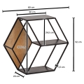 Geometryczna półka wisząca z litego drewna mango, metalowy stelaż, loft 52/60 cm EMIK