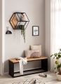 Geometryczna półka wisząca z litego drewna mango, metalowy stelaż, loft 52/60 cm EMIK