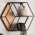 Geometryczna półka wisząca z litego drewna mango, metalowy stelaż, loft 52/60 cm EMIK