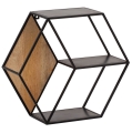 Geometryczna półka wisząca z litego drewna mango, metalowy stelaż, loft 52/60 cm EMIK