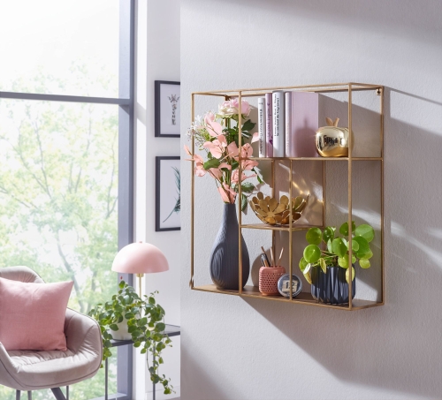 Metalowa półka ścienna w złotym kolorze, w stylu nowoczesnym 68/68 cm SAMANTHA