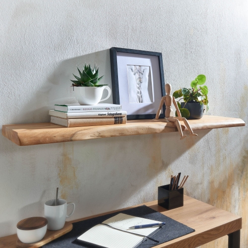 Półka z litego drewna akacjowego, naturalna krawędź drzewa 100 cm boho COLIN