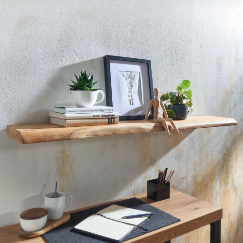 Półka z litego drewna akacjowego, naturalna krawędź drzewa 120 cm boho COLIN