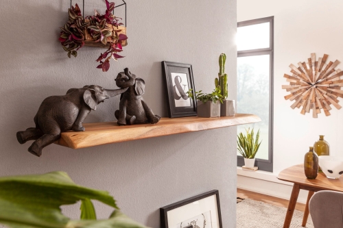 Półka z litego drewna akacjowego, naturalna krawędź drzewa 80 cm boho COLIN