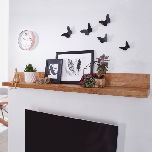 Półka ścienna z litego drewna akacjowego, w stylu boho 60 cm COLETTE