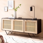 Drewniana komoda z szafkami z rattanu, drewno mango, metalowe nogi 175 cm ROTTERDAM