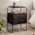Stolik nocny z szufladami, drewno mango, metalowe nóżki w kolorze czarnym DANNY