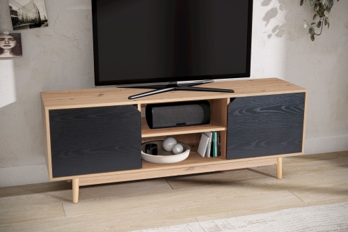 Szafka RTV w kolorze dębu, metalowe nogi minimalistyczny design 150 cm CHLOE