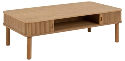 Stolik kawowy w stylu boho, fornir dębowy, z trzeba półkami 130/70 cm ENELLA
