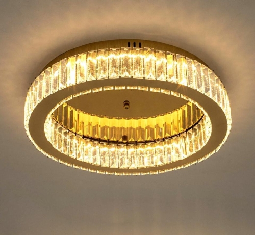 Lampa przysufitowa/plafon w stylu glamour, złota oprawa, kryształowe panele 45 cm PATRIC